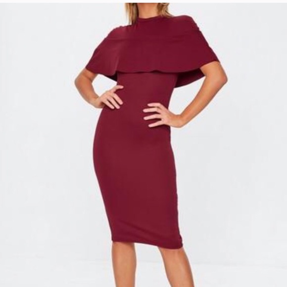 Misguided Burgandy Cape Overlay Dress - Picture 2 of 7
